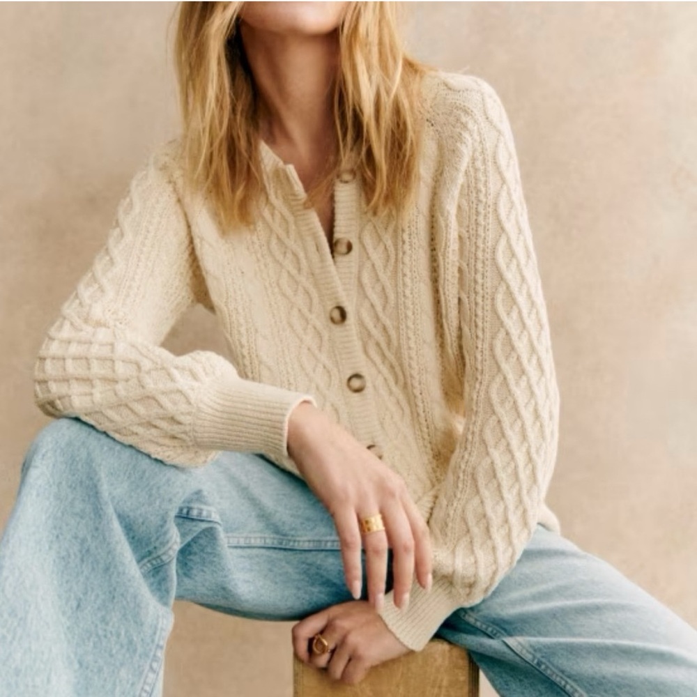 Sezane Cream Cable Knit Sweater
